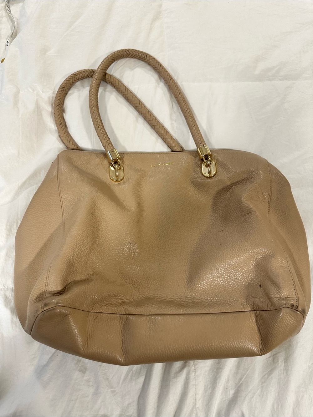 Cole Haan Benson Tan Pebbled Leather Tote Braided Handles